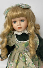 Load image into Gallery viewer, Blonde Hair Blue Eyes Vintage Style Porcelain Doll With Floral Dress Outfit
