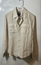 Load image into Gallery viewer, Gap Mens Beige White Striped Print Chest Pockets Button-Up Shirt Size XS