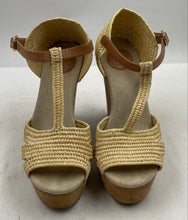 Load image into Gallery viewer, Authentic Tory Burch Womens Beige Wedge Heel Ankle Strap Sandals Sz 6.5M Stained