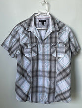 Load image into Gallery viewer, INC International Concepts Mens Gray White Plaid Cotton Button-Up Shirt Size XL