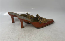 Load image into Gallery viewer, Yanko Collection Womens Brown Orange Leather Snakeskin Print Mule Heels Size 3.5