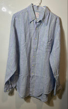 Load image into Gallery viewer, Brooks Brothers Mens Blue Striped Linen Long Sleeve Button-Up Shirt Size Large