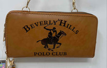 Load image into Gallery viewer, Beverly Hills Polo Club Womens Brown Leather Crossbody Strap Wristlet Wallet