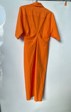 Load image into Gallery viewer, Zara Womens Orange Short Sleeve Collared Draped Shirt Dress Size Small