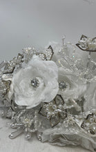 Load image into Gallery viewer, Large Bridal White Artificial Flowers With Crystals And Shapes Brooches