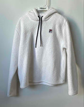 Load image into Gallery viewer, Fila Womens White Sherpa Embroidered Logo Long Sleeve Pullover Hoodie Size XL