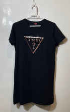 Load image into Gallery viewer, Guess Womens Black Sequin Logo Short Sleeve Pullover T-Shirt Dress Size Small