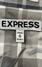 Load image into Gallery viewer, Express Mens Blue Gray Plaid Cotton Spread Collar Long Sleeve Dress Shirt Size M