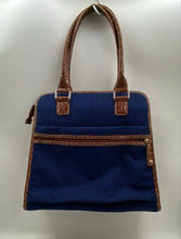 Load image into Gallery viewer, Samantha Brown Womens Navy And Brown Croc Embossed Carry-Ons Dowel Handbag