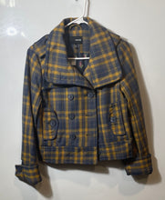 Load image into Gallery viewer, Hurley Womens Yellow Blue Plaid Print Long Sleeve Double-Breasted Peacoat Size S