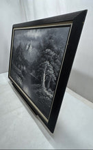 Load image into Gallery viewer, Black And White Forest & Calm Lake Landscape Framed Signed Art Painting