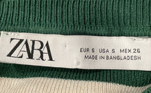 Load image into Gallery viewer, Zara Womens Green White Striped Round Neck Long Sleeve Pullover Sweater Size S