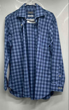 Load image into Gallery viewer, Michael Kors Mens Blue Check Slim Fit Stretch Button-Up Shirt Size L 16 32/33