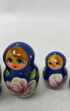 Load image into Gallery viewer, Blue Wooden Floral Hand Painted Russian Traditional Matryoshka Nesting Doll