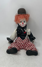 Load image into Gallery viewer, Vintage Collectible Porcelain And Cloth Body Red Hair Bowler Hat Clown Doll