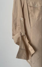 Load image into Gallery viewer, Express Womens Beige Roll Tab Sleeve Spread Collar Button-Up Shirt Size Small