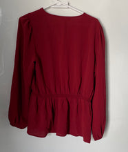 Load image into Gallery viewer, Alfani Womens Red Long Sleeve V-Neck Regular Fit Peplum Blouse Top Size M