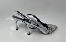 Load image into Gallery viewer, Madden Girl Womens Valerie Silver Leather Pointed Toe Slingback Heels Size 6.5