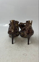 Load image into Gallery viewer, Nine West Womens Brown Shiny Leopard Embossed Back Zip Strappy Heels Size 7M