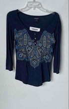 Load image into Gallery viewer, Lucky Brand Womens Blue Paisley 3/4 Sleeve Henley Neck T-Shirt Size XS