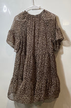 Load image into Gallery viewer, H&M Womens Brown Floral Short Sleeve Tie Neck Tiered A-Line Dress Size 4