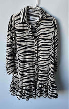 Load image into Gallery viewer, Zara Womens White Black Zebra Print Long Sleeve Collared Shirt Dress Size XS