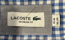 Load image into Gallery viewer, Lacoste Mens Blue White Gingham Cotton Regular Fit Button-Up Shirt Size 2XL
