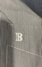 Load image into Gallery viewer, Authentic Balmain Mens Gray White Striped Long Sleeve Dress Shirt Size L Stained