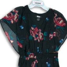 Load image into Gallery viewer, DKNY Womens Black Multicolor Floral V-Neck Flutter Sleeve Midi Dress Size 14