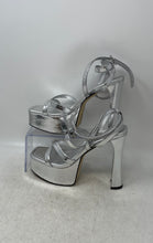 Load image into Gallery viewer, Michael Kors Womens Paola Silver Snakeskin Embossed High Platform Heels Size 8 M
