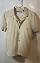 Load image into Gallery viewer, Perry Ellis Mens Beige Striped Short Sleeve Spread Collar Button-Up Shirt Size S