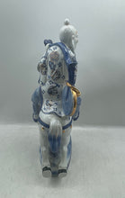 Load image into Gallery viewer, Chinese White Blue Gold Porcelain Statue Of Man With Fish Riding Horse Figurine