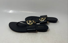Load image into Gallery viewer, Michael Kors Womens Black Gold Slip-On Flat Thong Sandals Size 7.5