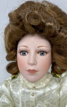 Load image into Gallery viewer, Antique Brown Curly Hair Gray Eyes Ceramic Play Doll In Victorian Maxi Dress