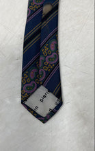 Load image into Gallery viewer, Pierre Cardin Mens Blue Striped Paisley Print Silk Adjustable Designer Tie
