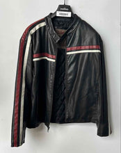 Load image into Gallery viewer, Red Camel Mens Black Color Faux Leather Side Striped Biker Jacket Size XL