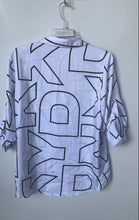 Load image into Gallery viewer, DKNY Womens White Printed 3/4 Sleeve Collared Button-Up Shirt Size Large