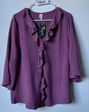 Load image into Gallery viewer, Blooming Jelly Womens Purple 3/4 Sleeve V-Neck Ruffle Blouse Top Size XL W/ Tag