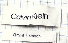 Load image into Gallery viewer, Calvin Klein Mens White Blue Plaid Print Stretch Slim Fit Dress Shirt Size M