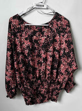 Load image into Gallery viewer, Vince Camuto Womens Black Pink Floral Smocked Long Sleeve Pullover Blouse Top M