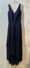 Load image into Gallery viewer, Karl Lagerfeld Womens Blue Floral Applique V-Neck Hi-Low Hem A-Line Dress Size 0