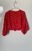 Load image into Gallery viewer, Zara Womens Red Long Sleeve Front Self-Tie Cropped Blouse Top Size Small