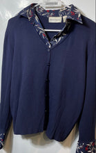 Load image into Gallery viewer, Alfred Dunner Womens Blue Long Sleeve Spread Collar Cardigan Sweater Size Medium