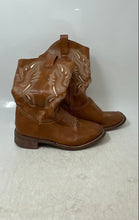 Load image into Gallery viewer, Genuine Leather Kids Brown Square Toe Pull-On Cowboy Western Boots Size EUR 38