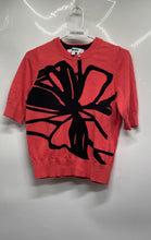 Load image into Gallery viewer, DKNY Womens Red Black Graffiti Floral Short Sleeve Crew Neck Pullover Sweater S
