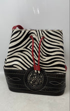 Load image into Gallery viewer, Abel Womens Multicolor Zebra Print Bottom Studs Drawstring Bucket Handbag