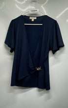 Load image into Gallery viewer, Michael Kors Womens Blue Short Sleeve Surplice Neck Blouse Top Size XL