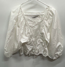 Load image into Gallery viewer, H&M Womens White Long Balloon Sleeve Square Neck Lace-Up Back Blouse Top Size XS