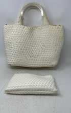 Load image into Gallery viewer, Ahdorned Womens White Woven Double Handle Tote Handbag With Wallet