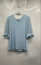 Load image into Gallery viewer, Calvin Klein Womens Baby Blue V-Neck Short Sleeve Blouse Top Size Large